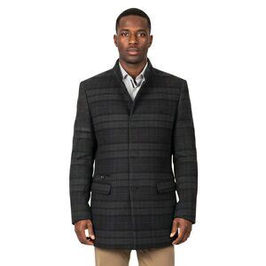 Executive Style Plaid Coat Jacket, Single Breasted Charcoal Black
